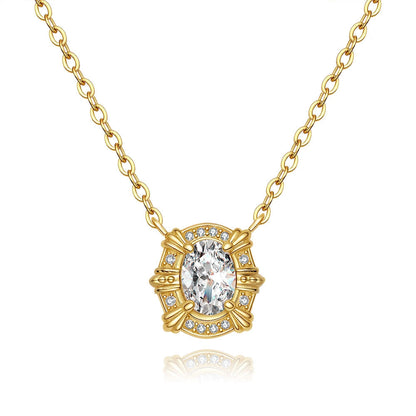 Vintage Oval 14K Gold Moissanite Necklace