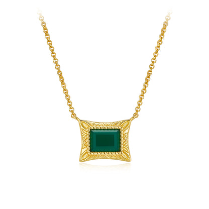 Gilded Green Agate Crest Necklace