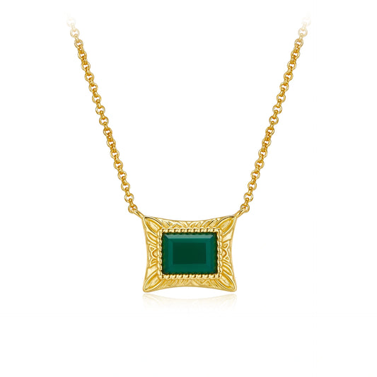 Gilded Green Agate Crest Necklace