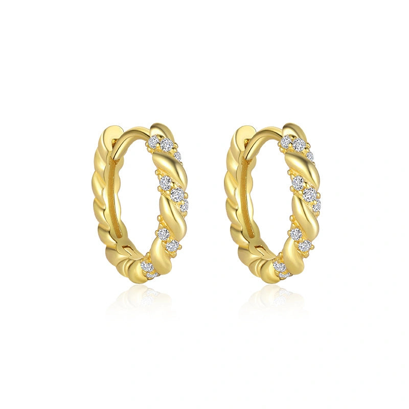 Starlit Twist Ear Stack 18K Gold Huggie Hoop Earrings