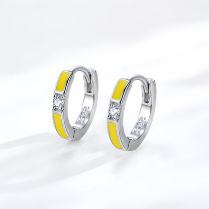 Sunny Yellow Enamel Huggie Hoop Sterling Silver Earrings