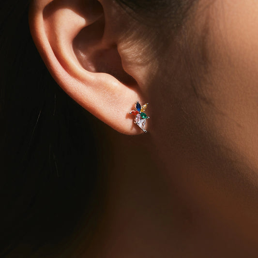 Rainbow Bloom Sterling Silver Earrings with Multi-Gemstones
