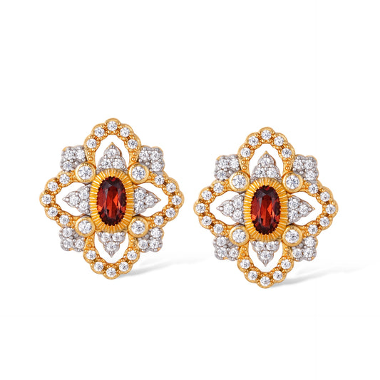 Garnet Cluster Drop Earrings