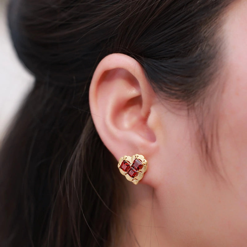 Wild Rose Heart Stud Earrings