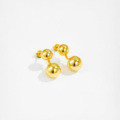 18K Gold Double Ball Drop Earrings