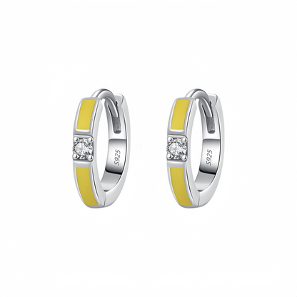 Sunny Yellow Enamel Huggie Hoop Sterling Silver Earrings