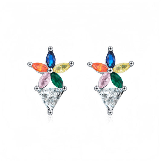 Rainbow Bloom Sterling Silver Earrings with Multi-Gemstones