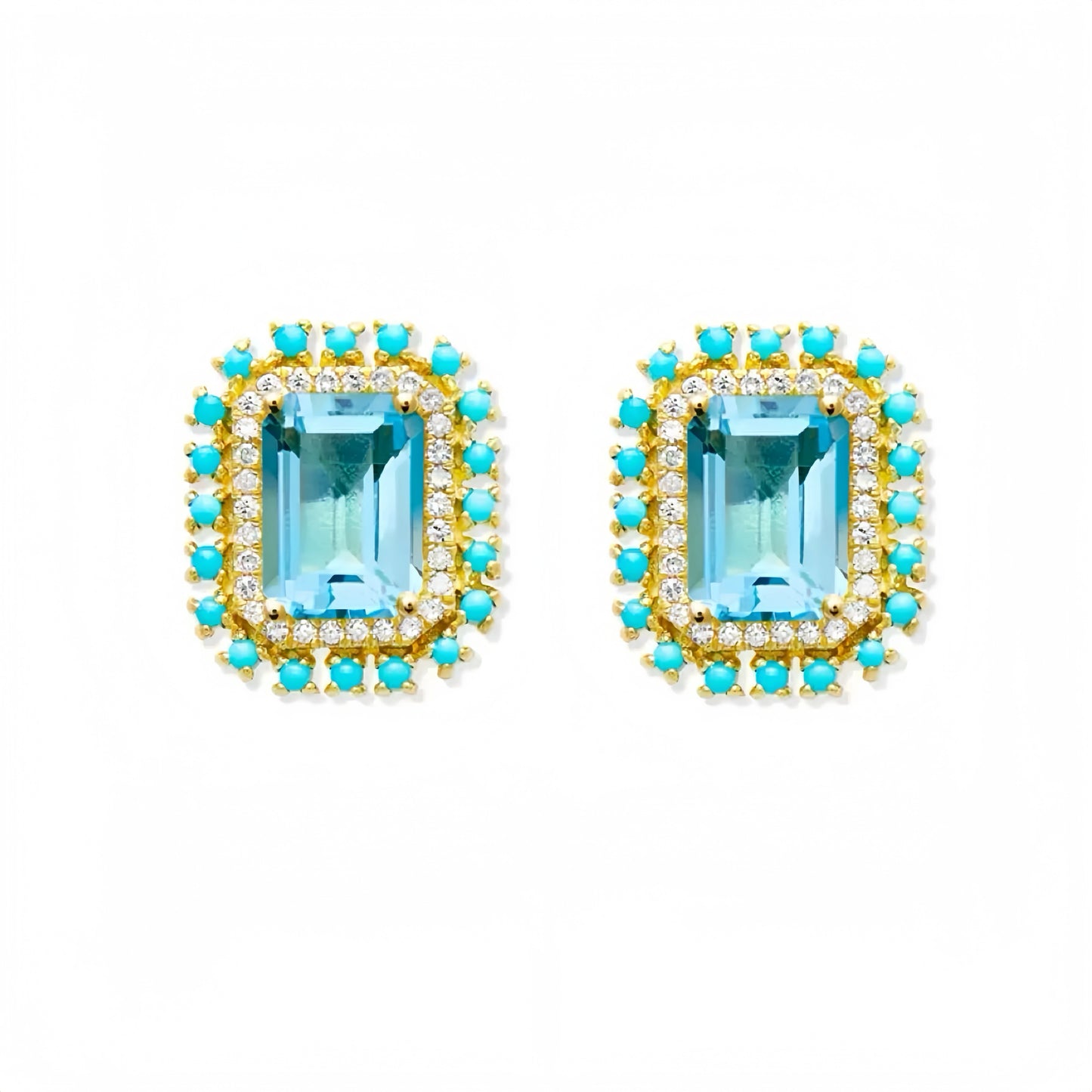 Mediterranean Blue Turquoise Halo Earrings