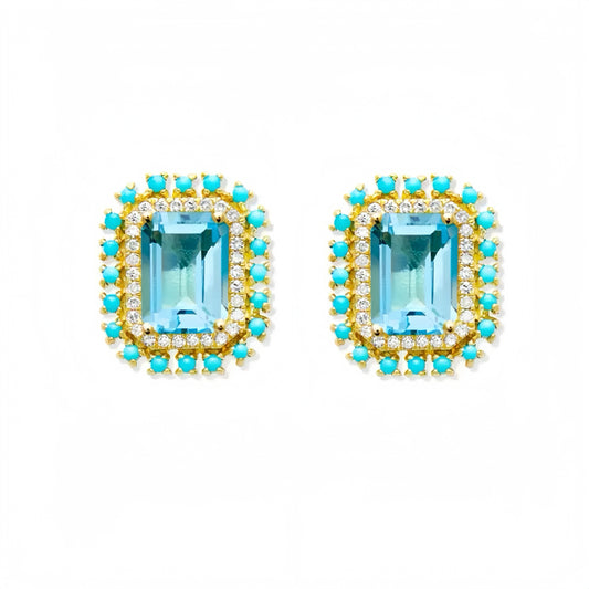 Mediterranean Blue Turquoise Halo Earrings