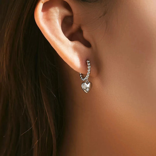 Dancing Heart Sterling Silver Hoop Earrings