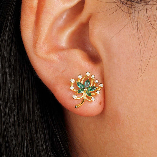 Emerald Bloom 18K Gold Stud Earrings