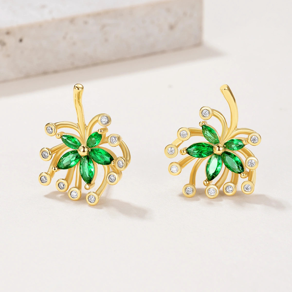 Emerald Bloom 18K Gold Stud Earrings