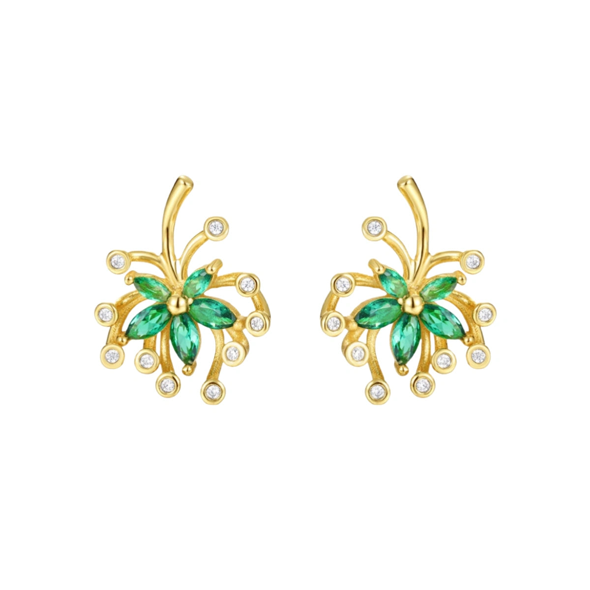 Emerald Bloom 18K Gold Stud Earrings