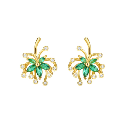 Emerald Bloom 18K Gold Stud Earrings